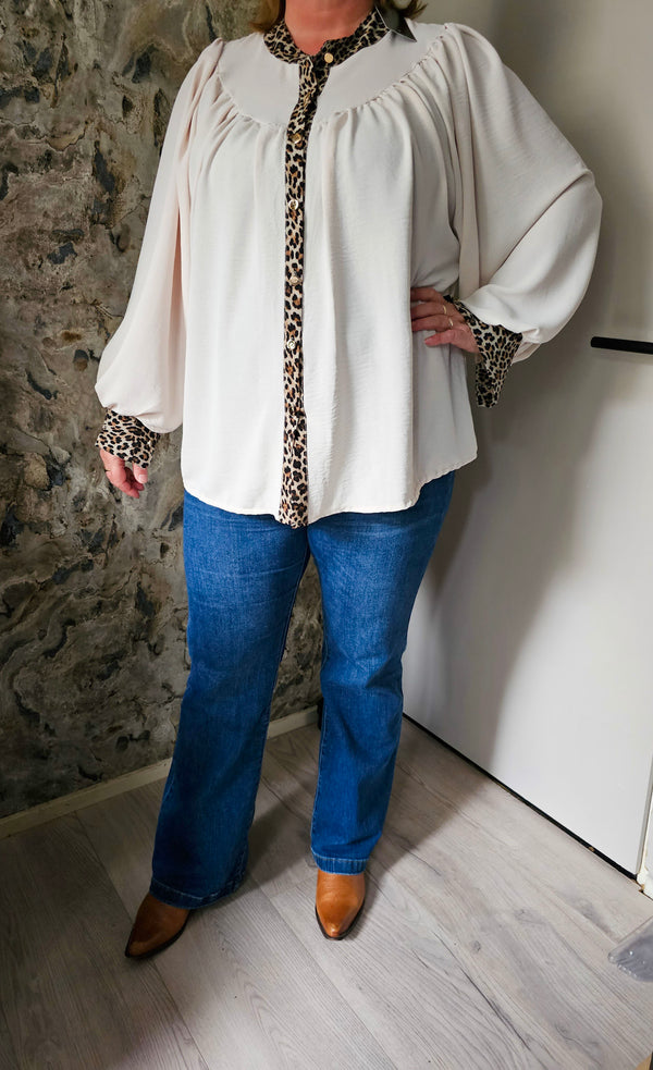 LEOPARD BLOUSE KNOOP | BEIGE