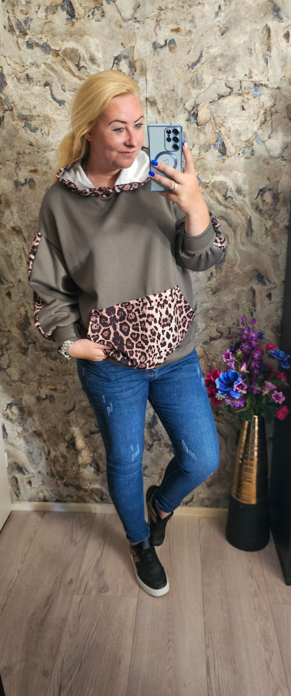 LEOPARD HOODIE | KHAKI