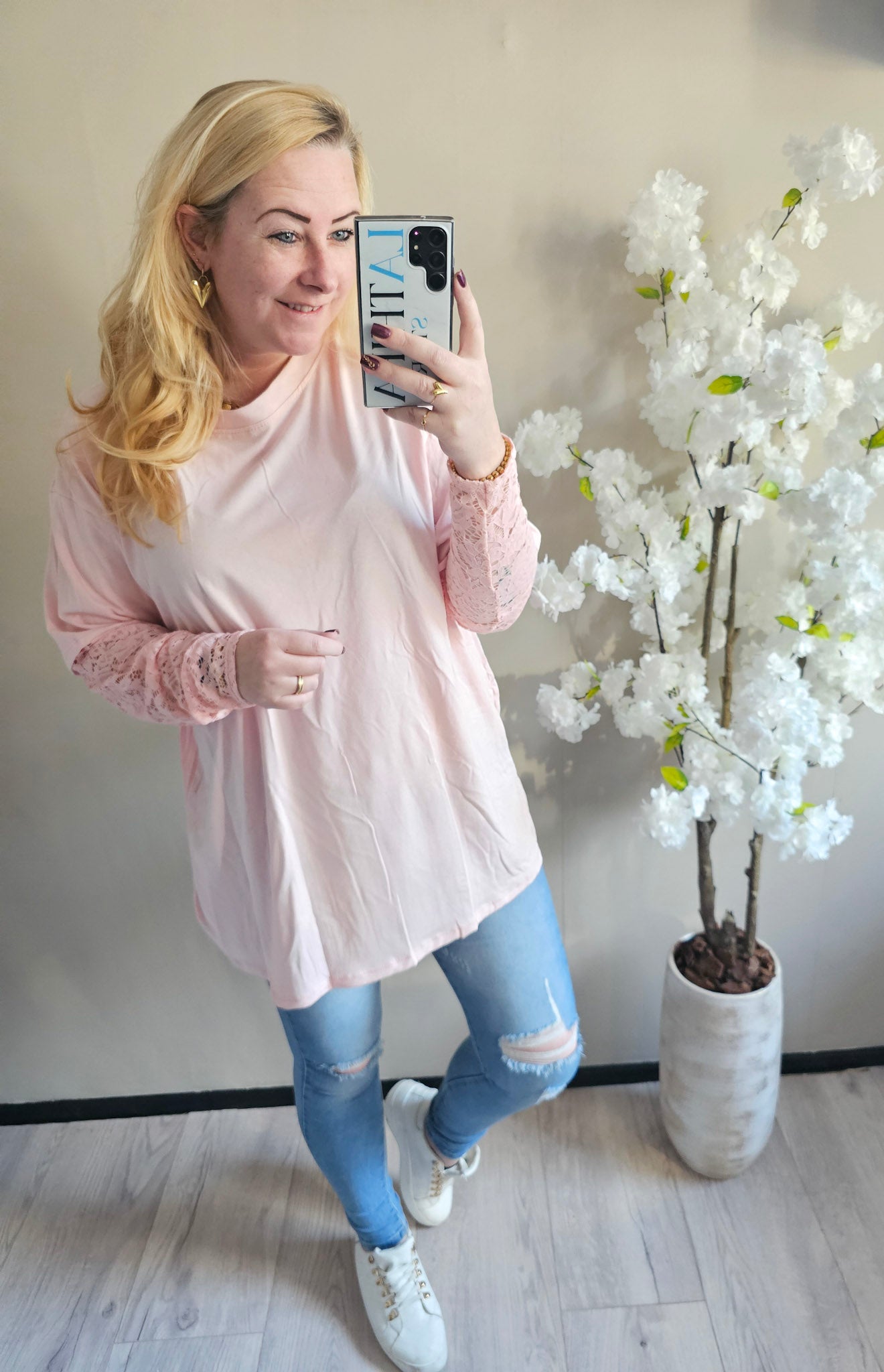 LACE SLEEVE T-SHIRT | ROZE