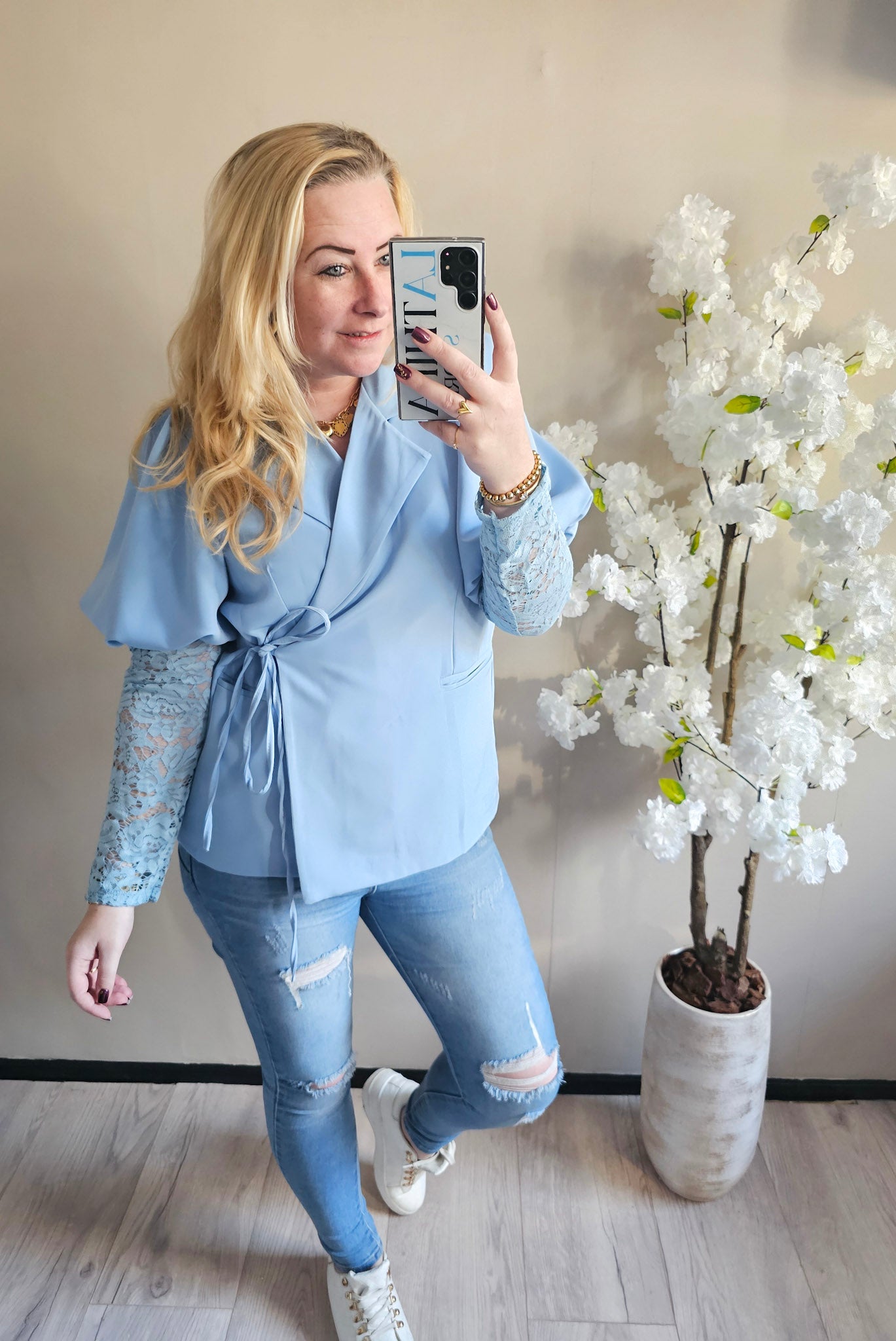 LACE SLEEVE BLAZER | LICHT BLAUW