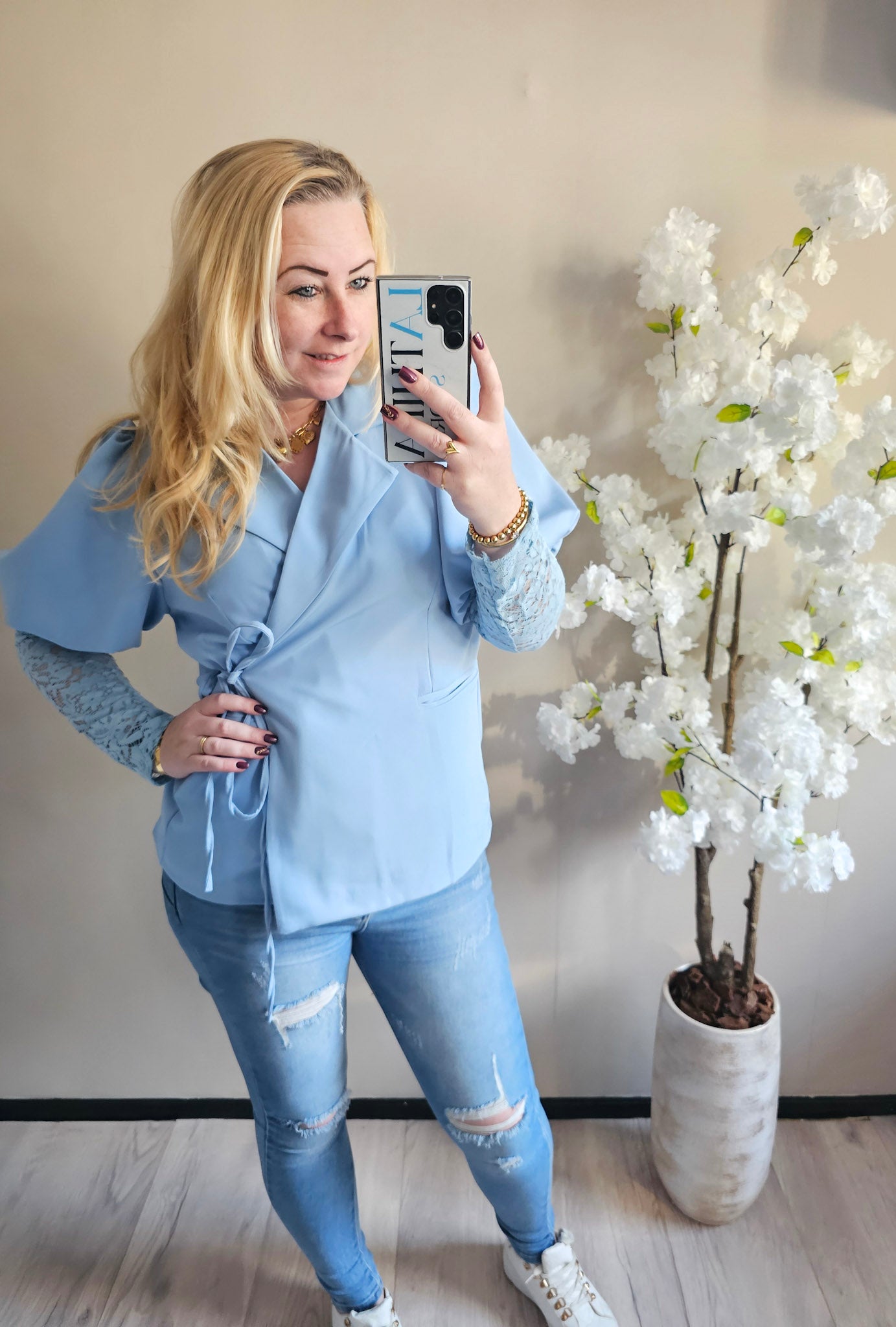 LACE SLEEVE BLAZER | LICHT BLAUW