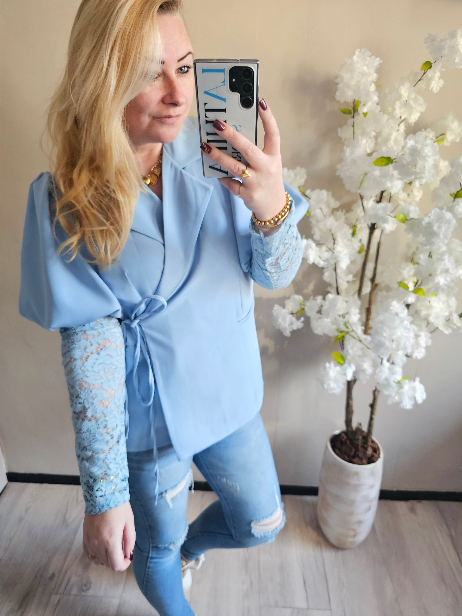 LACE SLEEVE BLAZER | LICHT BLAUW