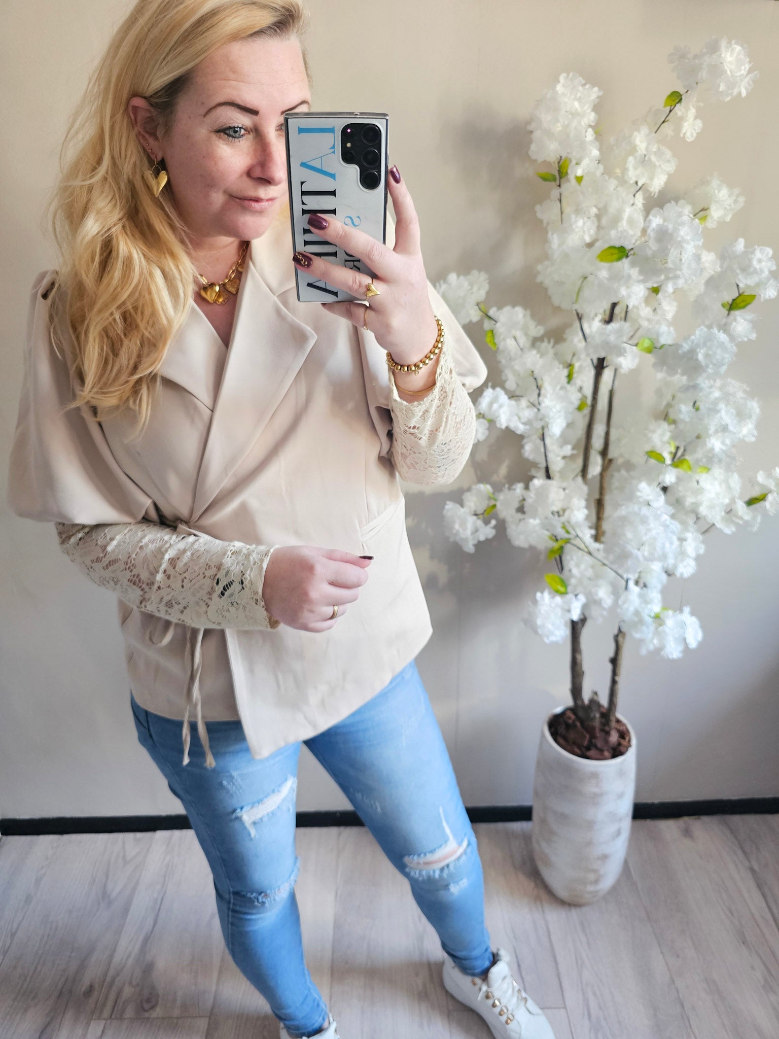 LACE SLEEVE BLAZER | BEIGE