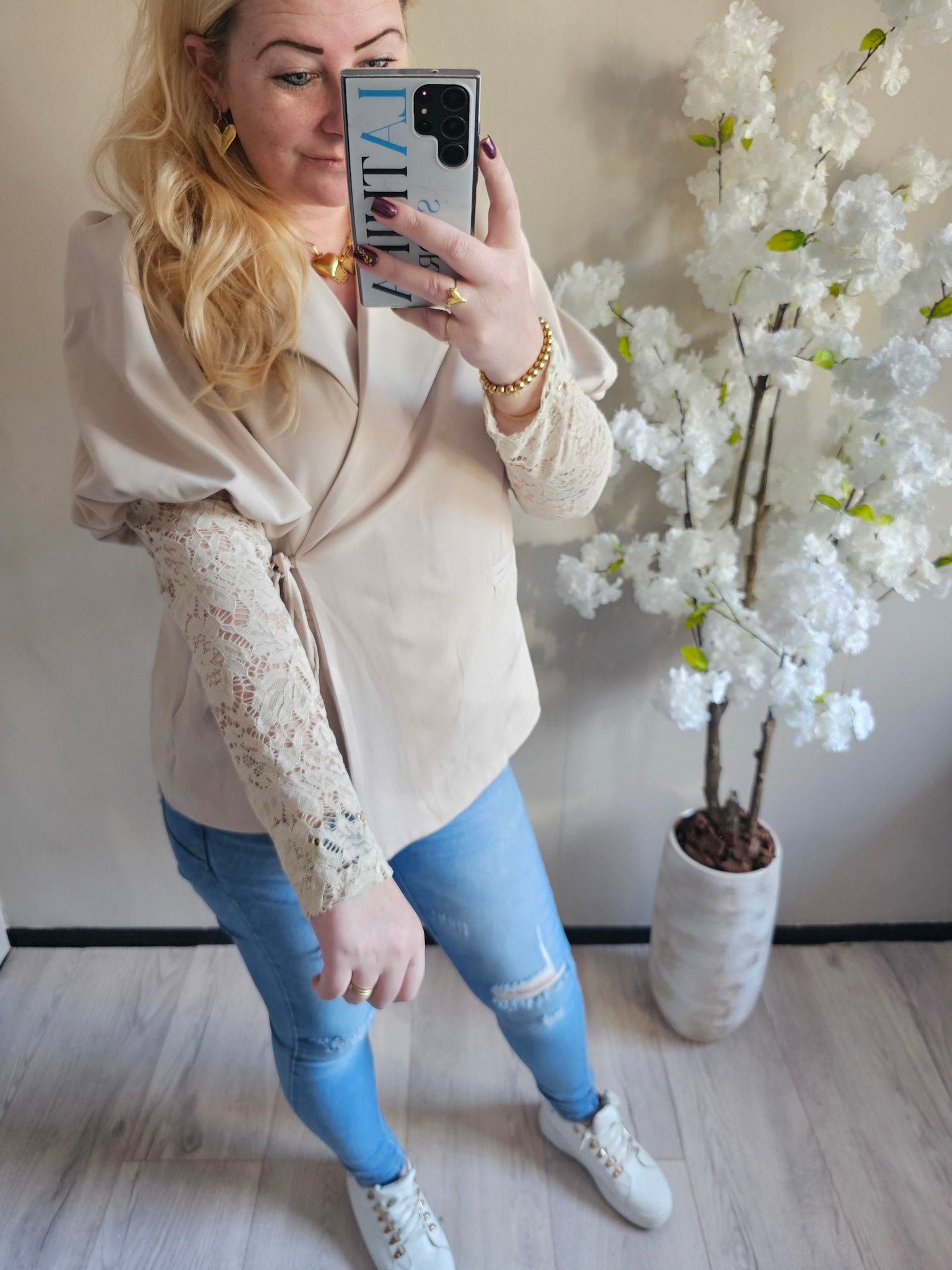 LACE SLEEVE BLAZER | BEIGE