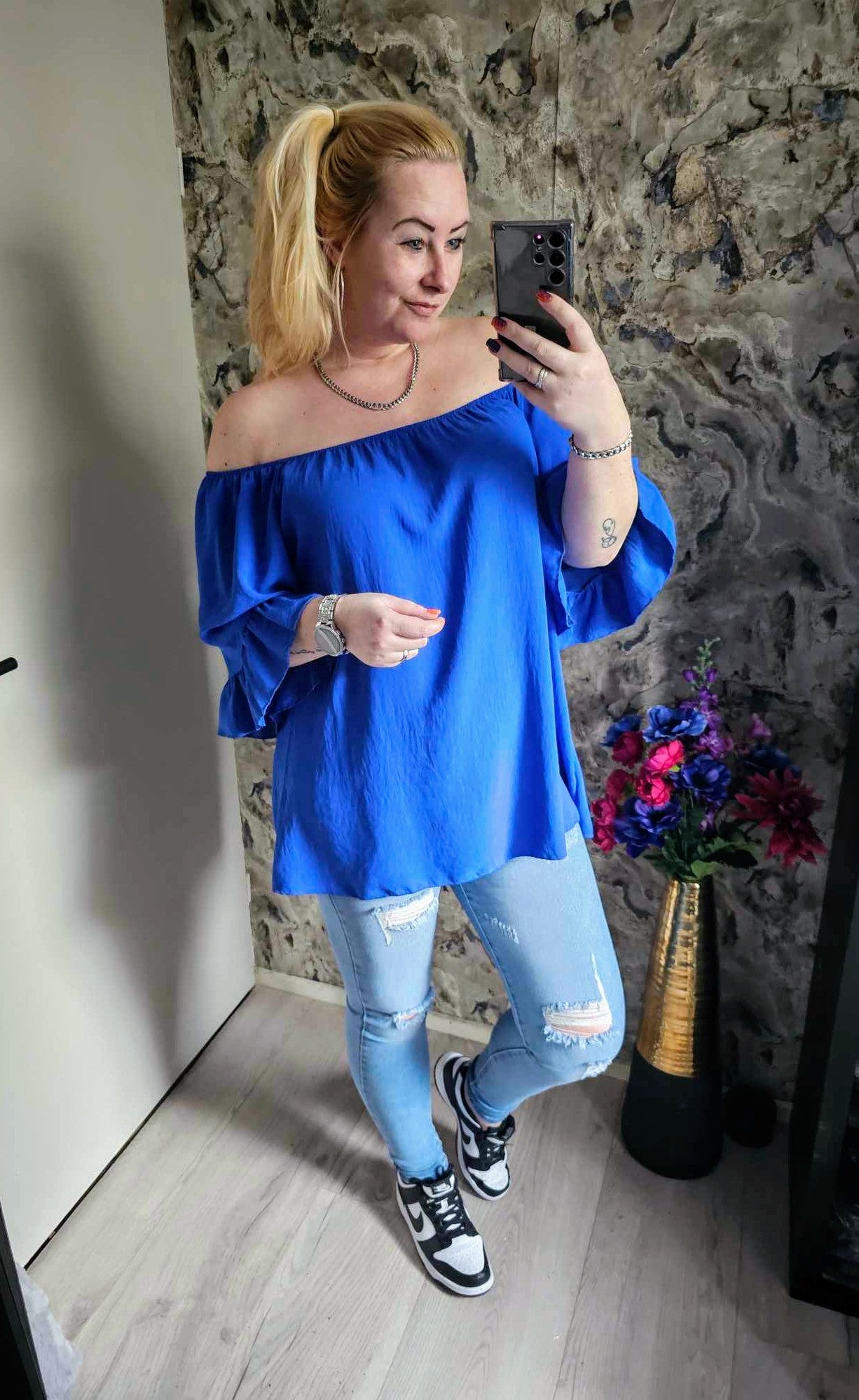 OFF SHOULDER TOP | KOBALT BLAUW