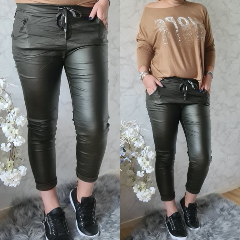 LEATHER LOOK PANTS | KHAKI