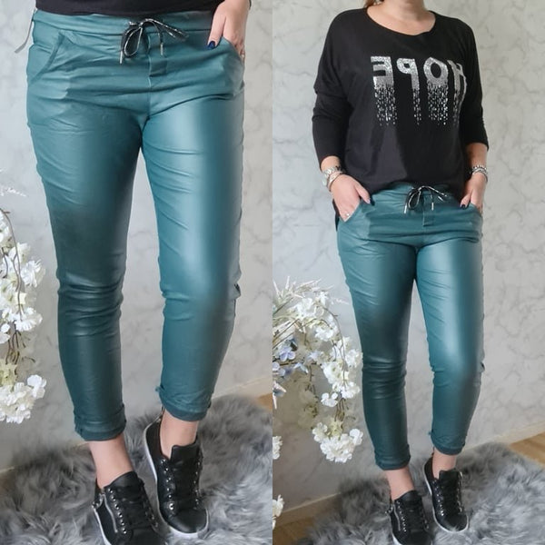 LEATHER LOOK BROEK | PETROL